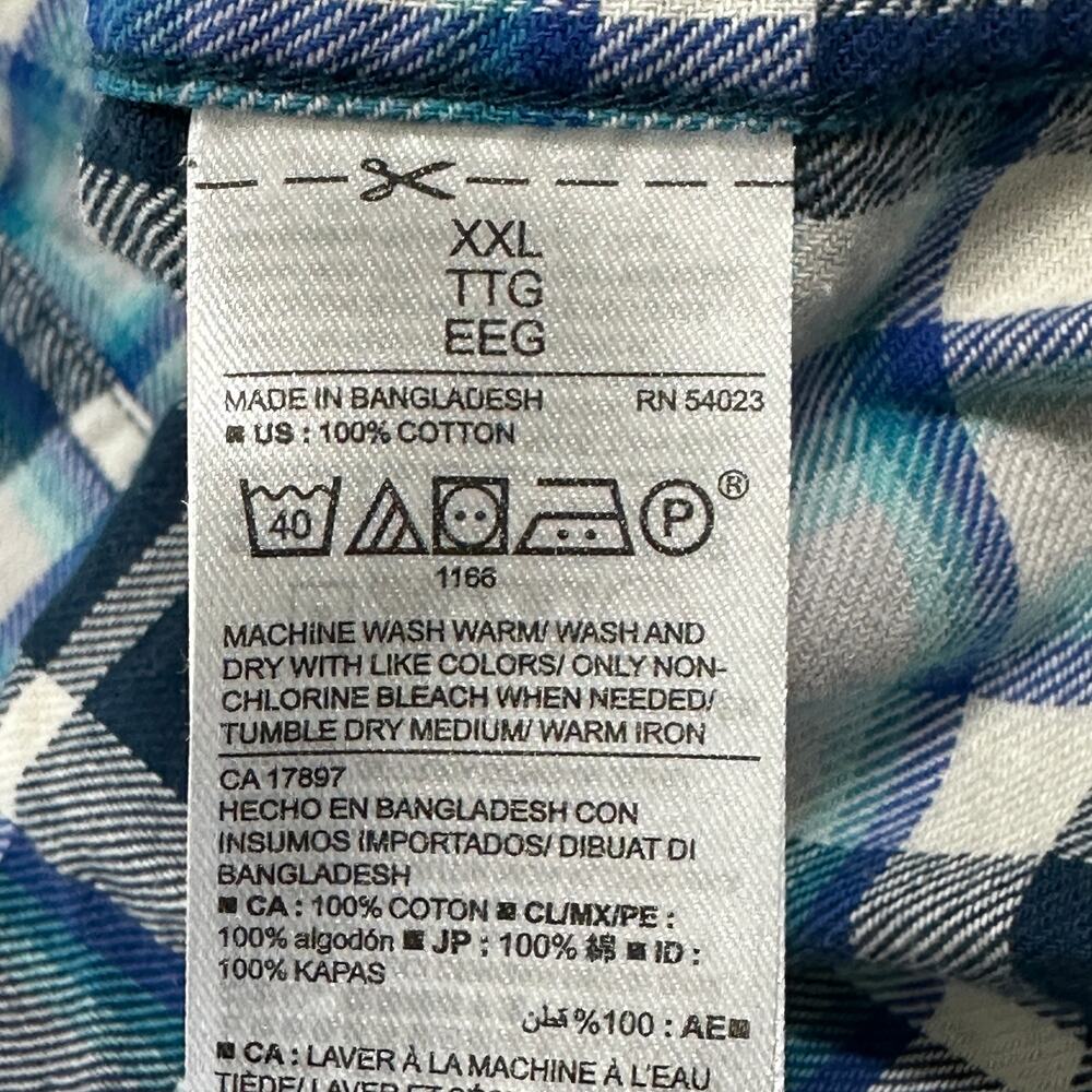 Old Navy Men Button Up Shirt XXL Blue Green Purple Plaid Long Sleeve 100% Cotton - Picture 8 of 8